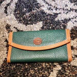 Dooney & Bourke Green Pebbled Leather Wallet with Tan Trim